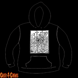 Wood Burning Allegoric Representation of Death Design Screen Printed Pullover Hoodie